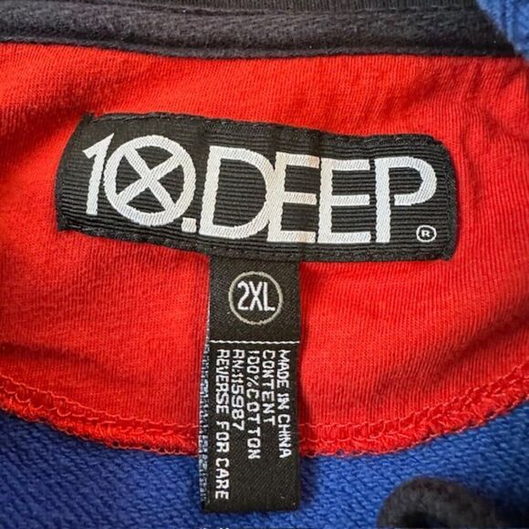 10 Deep Pullover Hoodie Size 2XL Blue Elbow & Pocket Patches Aztec Pattern - Picture 5 of 6